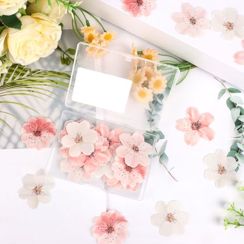 Atiloy Edible Cherry Blossoms Cupcake Toppers 50PCS Spring Cake Decorations