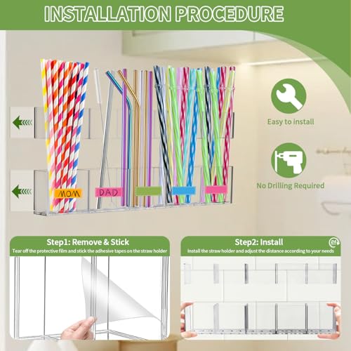 Ragontil Adjustable Acrylic Straw Holder for Cabinet Doors