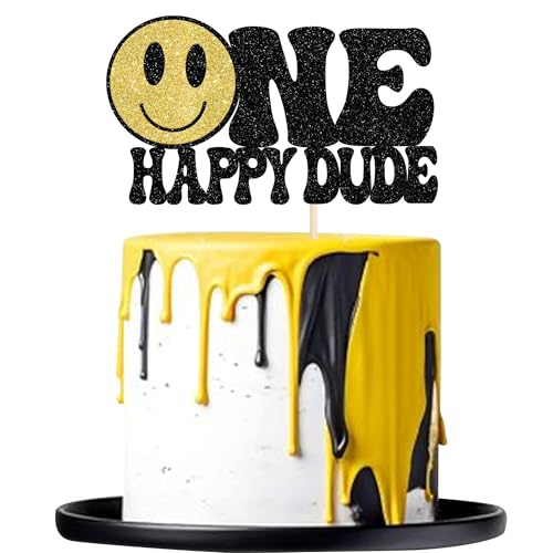 Happy Dude Cake Topper - First Birthday Decorations, 6.6" x 8.7"