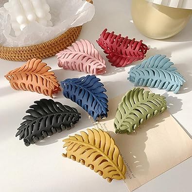 Green Leaf Hair Claw Clip 3.5 Inch Non-Slip Barrette for Women