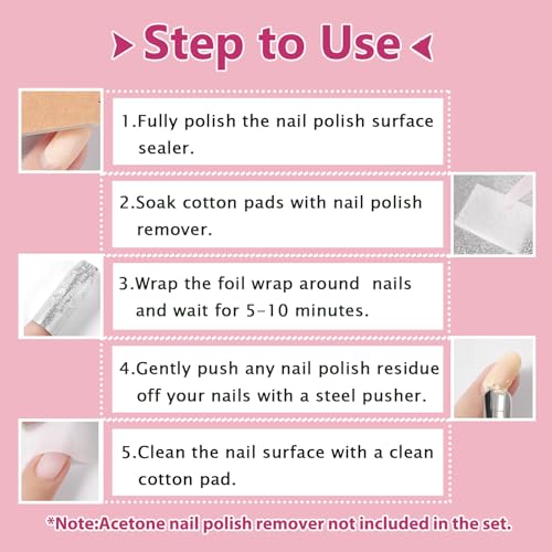 SHEERBLISS 100PCS Nail Foil Wraps for Soak Off Gel Polish Remover with Cuticle Pusher