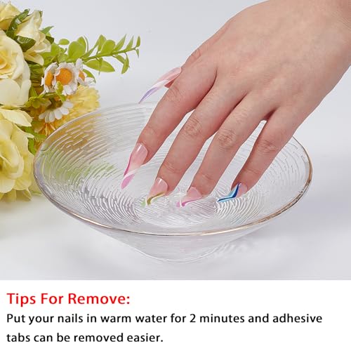 NICENEEDED Long Stiletto Press on Nails Colorful French Tip False Nails