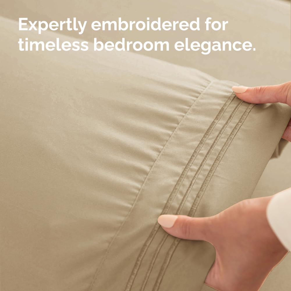 Skiennix Standard Pillow Cases Set of 4 - Ultra Soft Hotel Quality Covers - Machine Washable Beige