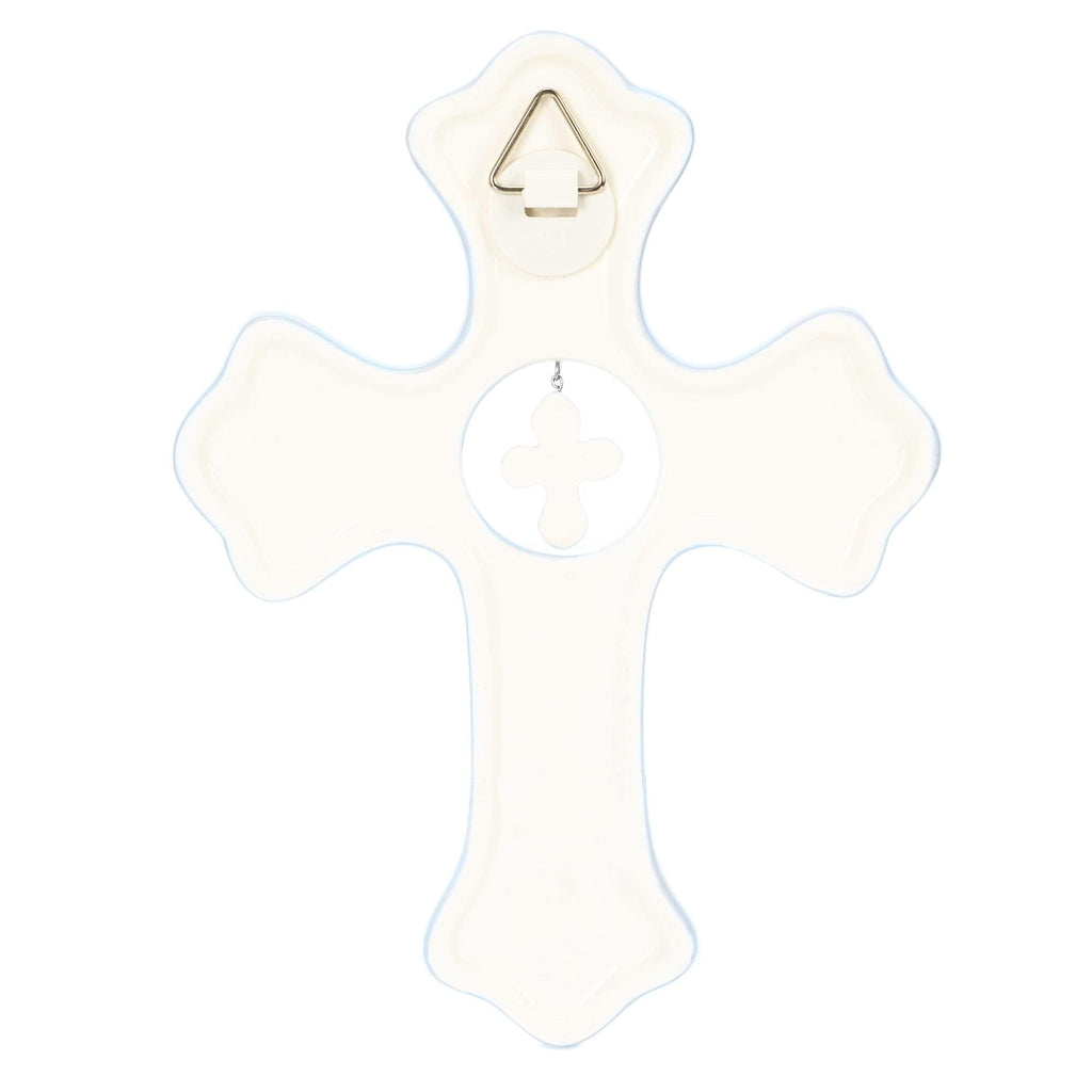 DEMDACO Bless This Child Wall Cross - Blessing Cross for Baby - Faith Nursery Decor - Gift for Newborn - Religious Christian Wall Hanging - Porcelain - Gift Box Packaging - Blue