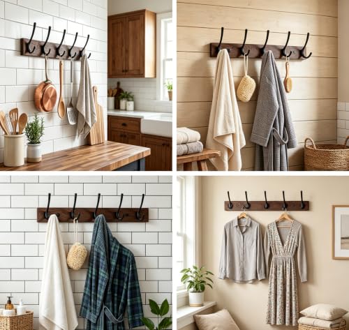 Dntorx 1 Pack Wall Mounted Coat Rack with 5 Hooks - 15.8 Inch Wooden Design