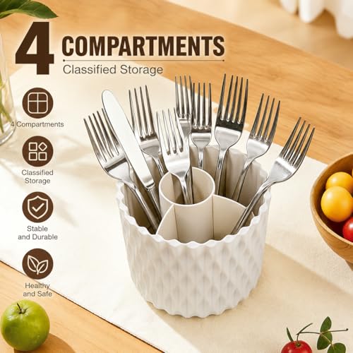 360° Rotating White Utensil Holder with 4 Slots for Countertop