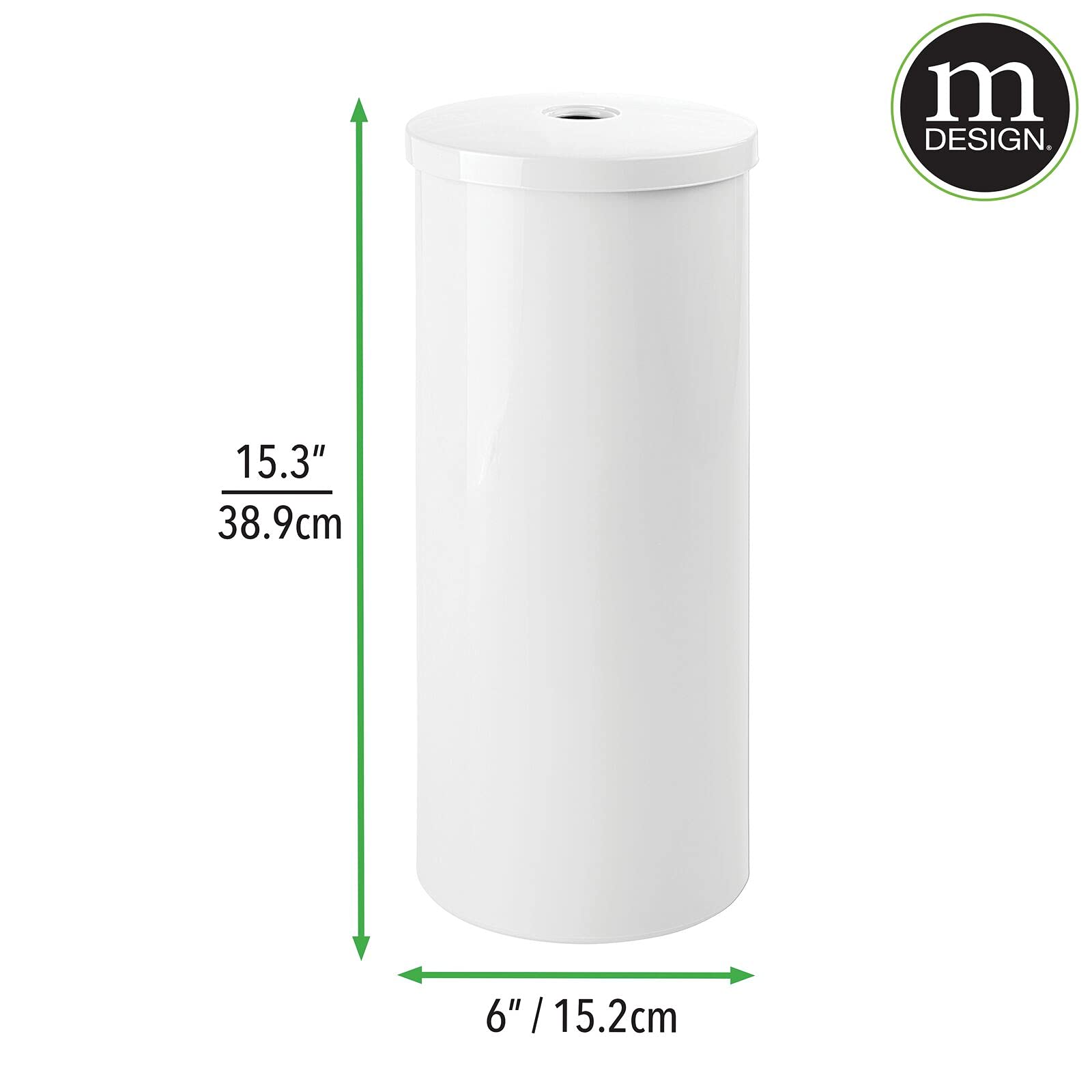 mDesign Plastic Floor Stand Toilet Paper Organizer with Cover, 3-Roll Space-Saving Tissue Storage for Bathroom - Fits Under Sink, Vanity, Shelf, in Cabinet, Corner - Aura Collection - White