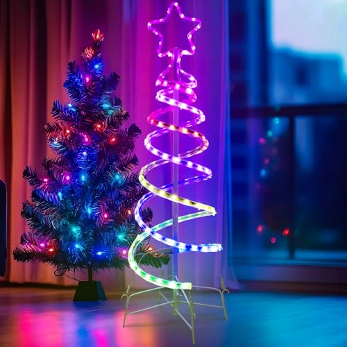 Outdoor Double Spiral Christmas Tree Light RGB+IC 3FT with Remote Control