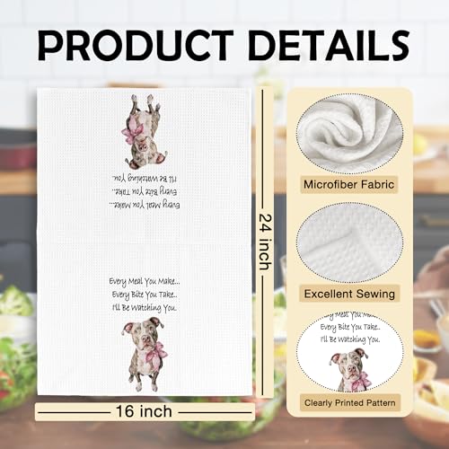 Pink Bow Pitbull Kitchen Towel 16x24 Dog Lover Dish Tea Towel