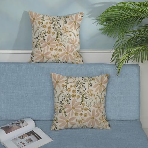 Gloteery Daisy Floral Throw Pillow Covers, 22x22 Inch Set of 2, Boho Decor