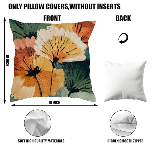 Boho Floral Throw Pillow Cover 18x18 Inch, Abstract Design - Variation 8