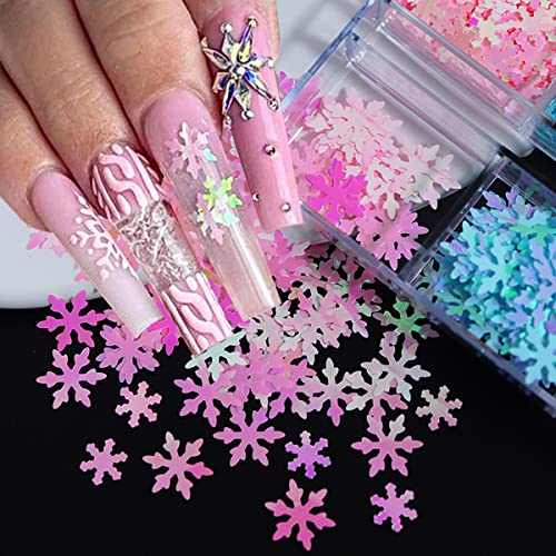Blue Snowflake Nail Art Sequins 6 Grids Winter Glitter Charms