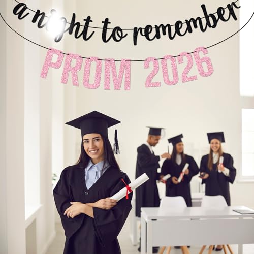 Pink Glitter Prom Night 2026 Banner for Graduation Party