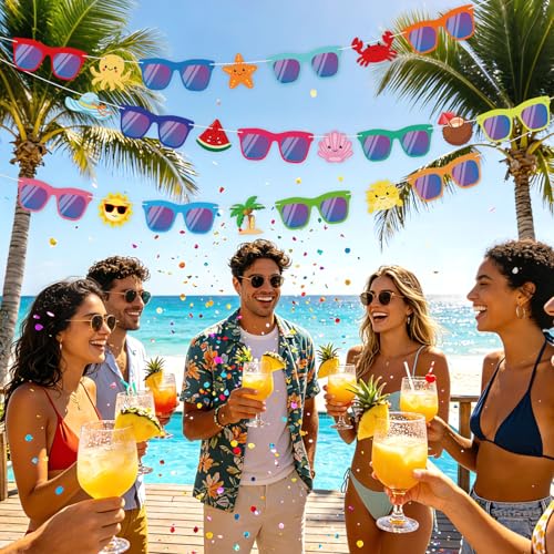 Summer Party Decorations Sunglasses Banner - Tropical Luau Supplies