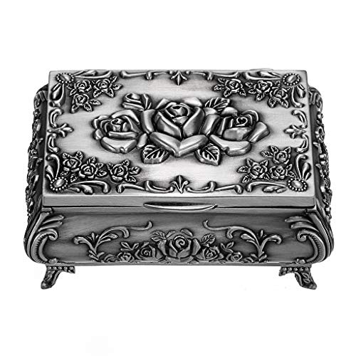 Hipiwe Vintage Metal Jewelry Box - Small Antique Silver Trinket Organizer