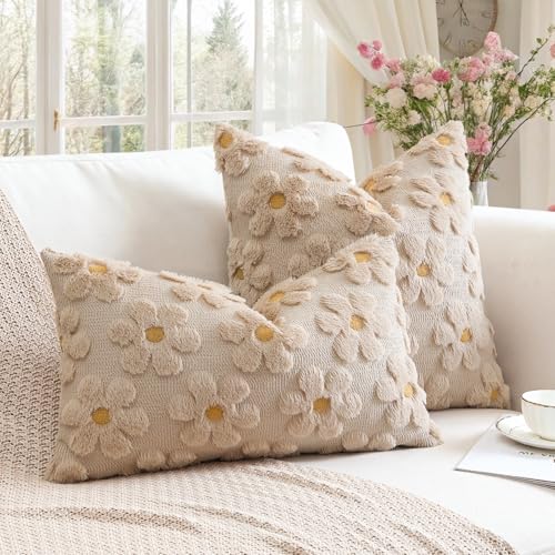 OTOSTAR Flowers Throw Pillow Cover 12x20 Inch Beige Brown