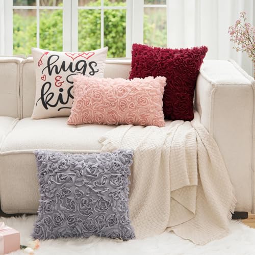 MIULEE Peach Pink Decorative Rose Pillow Cover 12x20 Inch