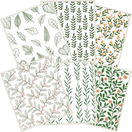 PRESSINART Swedish Dishcloths, Green Leaf Pattern, 6-Piece Reusable Set