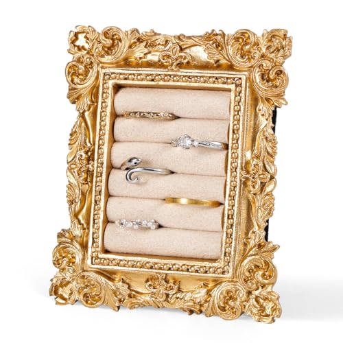 Creamy White Vintage Ring Display Stand with Baroque Design Jewelry Organizer