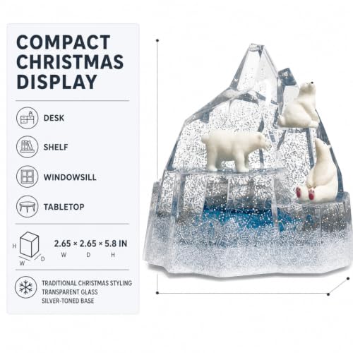 Christmas Snow Globe with Glass Dome and Silver Base - Holiday Decor, 2.65 Inch