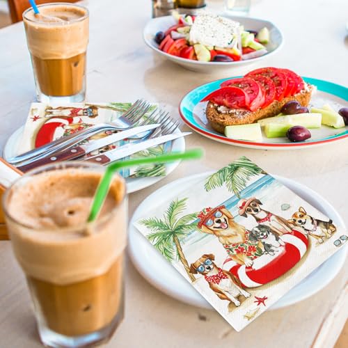 Tropical Dog Paper Napkins, 50-Count Summer Party Luncheon Napkins 6.5x6.5"