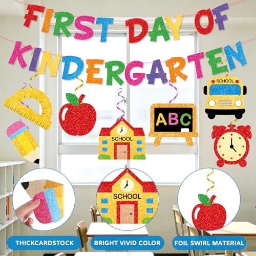 Sereliy Kindergarten First Day Decorations Kit - Colorful Banner & Hanging Swirls