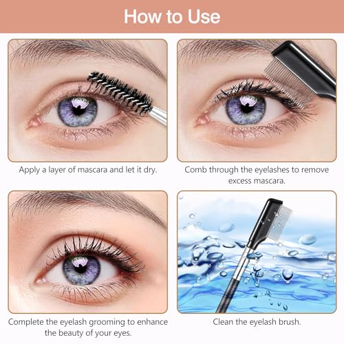 Kootinn 4-Pack Metal Eyelash Combs - Stainless Steel Lash Separator