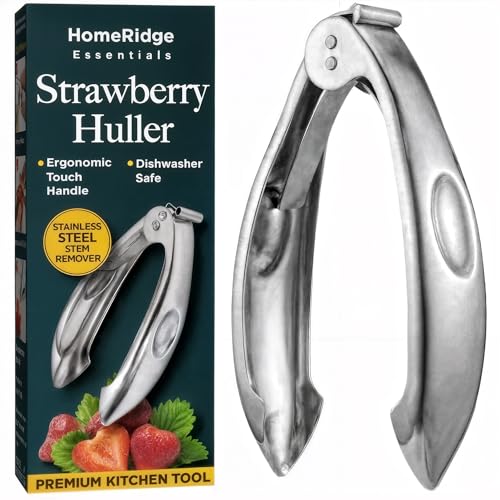 Stainless Steel Strawberry Huller & Tomato Corer Tool - Ergonomic Handle, Dishwasher Safe