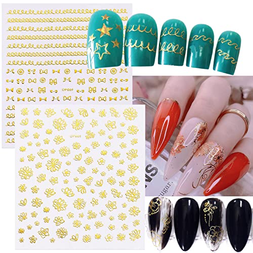 12 Sheets Gold Nail Art Stickers Set 3D Self-Adhesive Metallic Decals