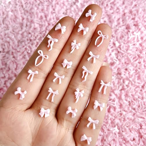 Quezadyl 300Pcs Pink Kawaii Bow Nail Art Charms 3D Resin Ribbon Bowknot Gems