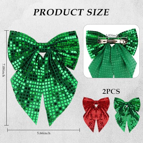 ANBALA Red and Green Sequin Hair Bows with Alligator Clips