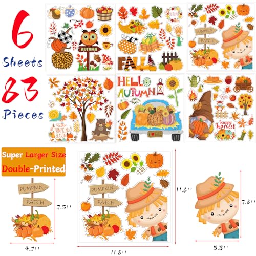 Autumn Window Clings - 83 PCS Double-Sided Fall Stickers