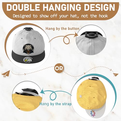 22 Pack Adhesive Hat Hooks for Wall - Strong Baseball Cap Rack, Black