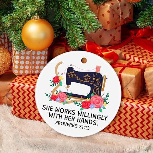 Ceramic Sewing Ornament Gift for Quilters & Seamstresses