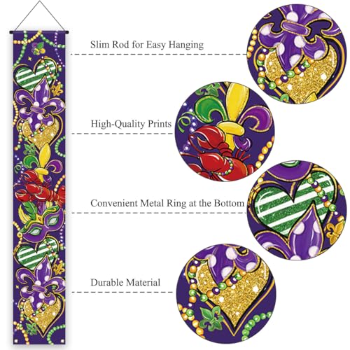 Mardi Gras Welcome Banner - 12x71 inch Fat Tuesday Decor