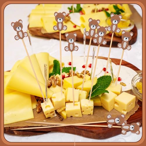 4.7 Inch Bamboo Cocktail Picks - Bear Style Decorative Food Skewers (100 Pack)