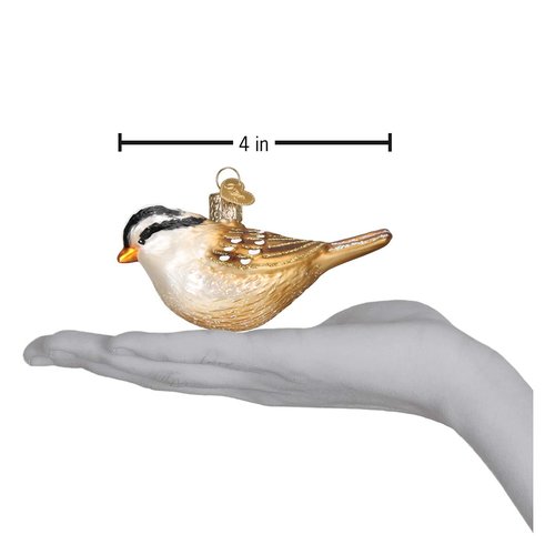 Old World Christmas White-Crowned Sparrow Glass Blown Ornament for Christmas Tree, Handcrafted Holiday Decoration, Bird Watcher Collection
