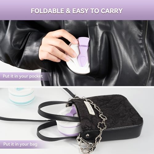 12oz Collapsible Cup for Traveling, Collapsible Silicone Travel Cup for Hot and Cold Drinks, Leak Proof Silicone Folding Travel Coffee Mug for Camping & Hiking, BPA Free Purple