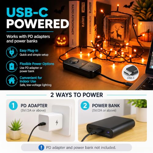 RGB Wi-Fi Smart String Lights - 100 LED 33 Ft Orange & Purple Halloween Lighting with USB-C