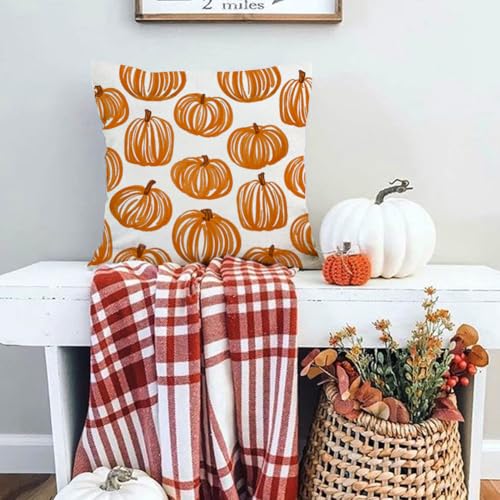 Outdoor Pillow Covers Set of 2 - 18x18 Orange Pumpkin Decor