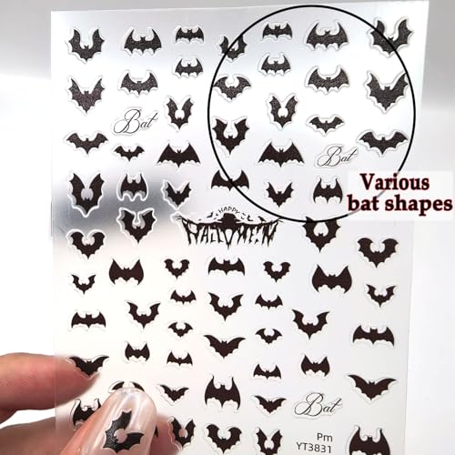 Black Bat Halloween Nail Stickers Self-Adhesive Gothic Nail Decals