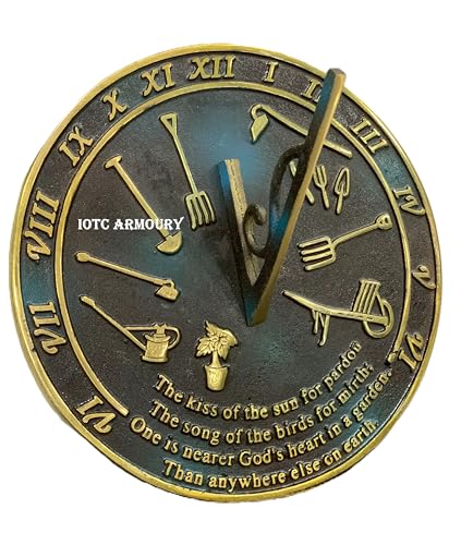Garden Sundial 10 Inch Brass Decorative Outdoor Sun Clock for Garden & Yard