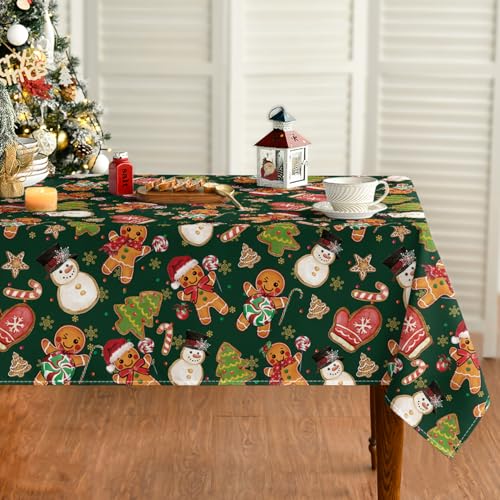 Christmas Tablecloth 60 x 84 Inches Rectangular Gingerbread Man Green