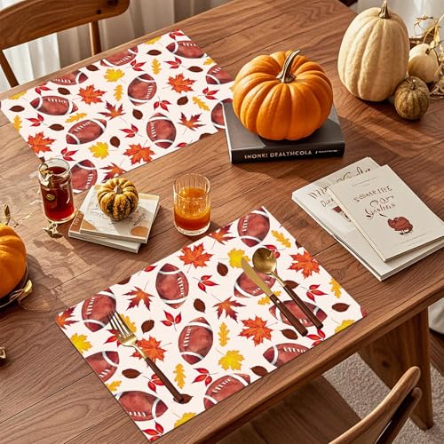 WRAPAHOLIC Fall Disposable Paper Placemats Set - 50 Sheets 11x17 Inch Footballs & Leaves