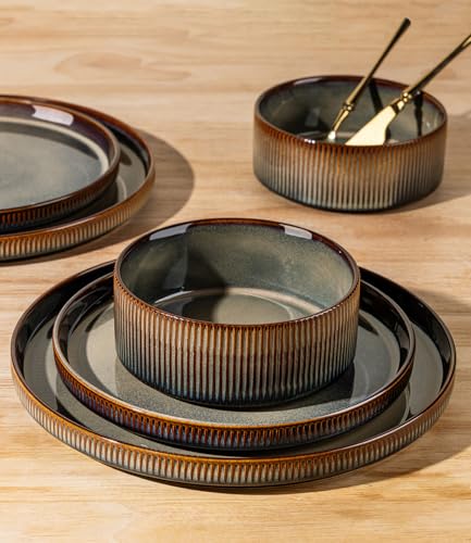 Ceramic Dinnerware Set for 4 - 16-Piece Cocoa Mocha Finish