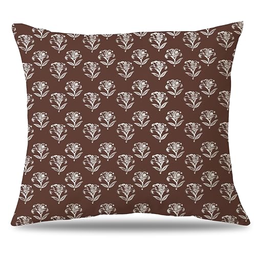 Lily Floral Throw Pillow Cover 18x18 Cognac Brown Botanical Accent