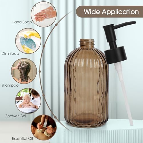 Stripe Amber Glass Soap Dispenser with Black Plastic Pump - 400ml