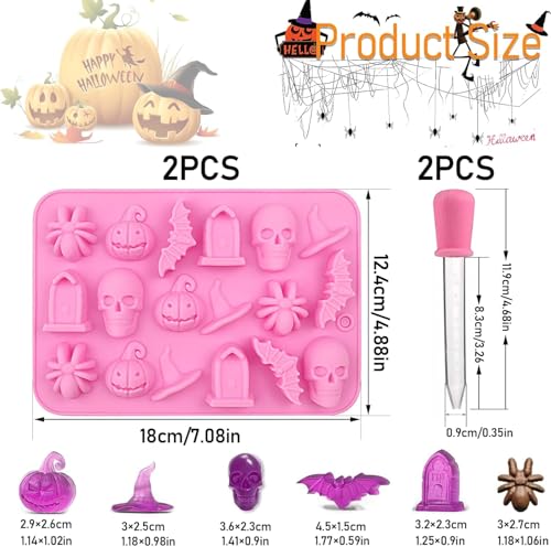Hoxxu 2pcs Halloween Silicone Moulds 3D Candy & Chocolate Gummy Shapes