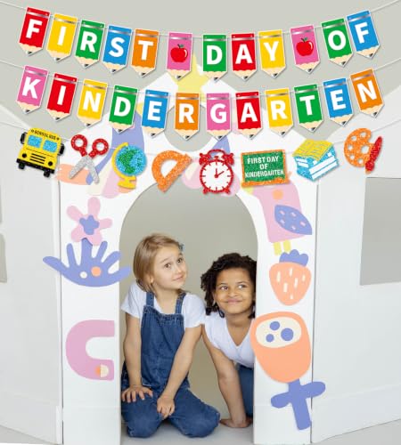 First Day of Kindergarten Glitter Banner - Pre-Assembled School Party Decor