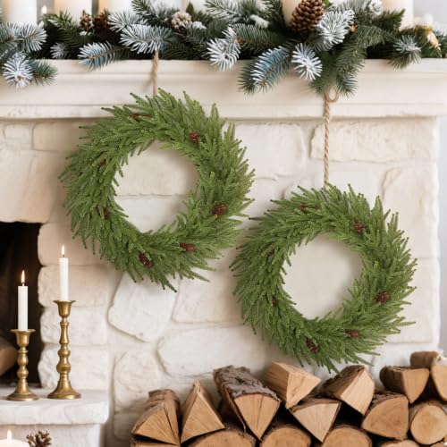 NicBex 24-Inch Green Christmas Wreath with Pine Cones - Front Door Decor